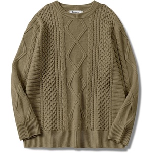 image:imageANRABESS Womens Oversized Cable Knit Fall Pullover Sweaters  Long Sleeve Crewneck Casual Chunky Tops Quiet Luxury Style Easy Layering Piece 2026 Winter Fashion Holiday OutfitsBrown Yellow