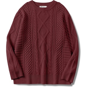 image:imageANRABESS Womens Oversized Cable Knit Fall Pullover Sweaters  Long Sleeve Crewneck Casual Chunky Tops Quiet Luxury Style Easy Layering Piece 2026 Winter Fashion Holiday OutfitsBright Burgundy