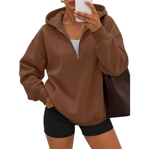 image:imageANRABESS Womens Oversized Long Sleeve Quarter Zip Pullover Hoodies  Comfy Fleece Sweatshirts Casual Loose Fit Sweaters 2026 Fall Fashion Outfits Daily Workout amp TravelLayer ClothesCaramel