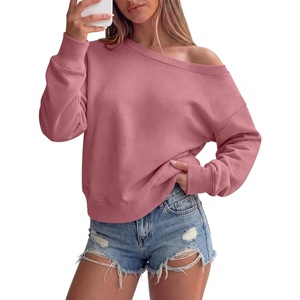 image:imageANRABESS Womens Oversized Off Shoulder Crop Sweatshirt  Long Sleeve Asymmetric Slouchy Cozy Fleece Pullover TopsCasual Y2K Street Lounge StyleSpring Fall ClothingDusty Rose