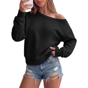 image:imageANRABESS Womens Oversized Off Shoulder Crop Sweatshirt  Long Sleeve Asymmetric Slouchy Cozy Fleece Pullover TopsCasual Y2K Street Lounge StyleSpring Fall ClothingBlack
