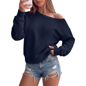 image:imageANRABESS Womens Oversized Off Shoulder Crop Sweatshirt  Long Sleeve Asymmetric Slouchy Cozy Fleece Pullover TopsCasual Y2K Street Lounge StyleSpring Fall ClothingNavy Blue