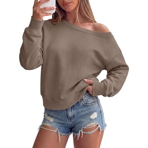 image:imageANRABESS Womens Oversized Off Shoulder Crop Sweatshirt  Long Sleeve Asymmetric Slouchy Cozy Fleece Pullover TopsCasual Y2K Street Lounge StyleSpring Fall ClothingCoffee Grey