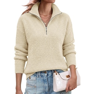 image:imageANRABESS Womens Sweaters Quarter Zip Pullover Fall Outfits  Zip Up Mock Neck Knit TopCozy Long Sleeve ShirtsBusiness Casual Work OutfitsTravel All Day WearWarm Winter Layer ClothesKhaki
