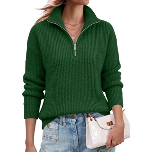 image:imageANRABESS Womens Sweaters Quarter Zip Pullover Fall Outfits  Zip Up Mock Neck Knit TopCozy Long Sleeve ShirtsBusiness Casual Work OutfitsTravel All Day WearWarm Winter Layer ClothesGreen