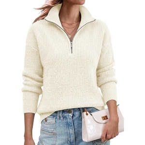 image:imageANRABESS Womens Sweaters Quarter Zip Pullover Fall Outfits  Zip Up Mock Neck Knit TopCozy Long Sleeve ShirtsBusiness Casual Work OutfitsTravel All Day WearWarm Winter Layer ClothesBeige