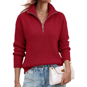 image:imageANRABESS Womens Sweaters Quarter Zip Pullover Fall Outfits  Zip Up Mock Neck Knit TopCozy Long Sleeve ShirtsBusiness Casual Work OutfitsTravel All Day WearWarm Winter Layer ClothesRed