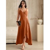 image:imageANRABESS Formal Dresses for Women Evening Party Cocktail Long Dress Split Elegant V Neck Wrap Ruffle Wedding Guest DressesCaramel
