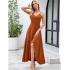 image:imageANRABESS Formal Dresses for Women Evening Party Cocktail Long Dress Split Elegant V Neck Wrap Ruffle Wedding Guest DressesCaramel
