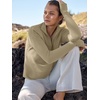 image:imageANRABESS Women Long Sleeve Quarter Zip Pullover Fall Sweater  Collared High Neck Thumb Holes ShirtsSoft Ribbed Knit Top for LeggingsWork Business Casual OutfitsTravel Vacation ClothingKhaki
