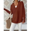 image:imageANRABESS Women Long Sleeve Quarter Zip Pullover Fall Sweater  Collared High Neck Thumb Holes ShirtsSoft Ribbed Knit Top for LeggingsWork Business Casual OutfitsTravel Vacation ClothingRust