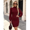 image:imageANRABESS Women Mock Neck Puff Long Sleeve Sweater Mini Dress Ribbed Bodycon  Fall Turtleneck Lightweight Slim Fit Stretchy Knit Short Dresses Daily Cocktail Night Party Date Going Out Fashion ClothingWine Red