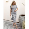 image:imageANRABESS Womens 2 Piece Striped Sweater Skirt Set  Comfy Knit Matching Outfit Short Sleeve Top amp Midi Pencil Skirt Summer Fall Spring Clothes for Work Casual Outing TravelGrey White