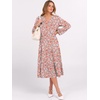 image:imageANRABESS Womens Fall Long Sleeve Boho Floral Tiered Midi Dress  VNeck Lantern Sleeve ALine Dresses with Pockets Comfy Stretchy Casual Work Vacation Daily Wear Winter Spring OutfitsFloral Pink