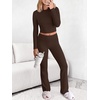 image:imageANRABESS Womens Fleece Lined 2 Piece Matching Lounge Set  Fall OutfitsVacation Airport TravelSoft Comfy Long Sleeve Crop TopFold Over Flare Leggings PantsThermal Warm Winter LayerBrown