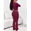 image:imageANRABESS Womens Fleece Lined 2 Piece Matching Lounge Set  Fall OutfitsVacation Airport TravelSoft Comfy Long Sleeve Crop TopFold Over Flare Leggings PantsThermal Warm Winter LayerWine Red