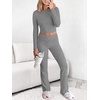 image:imageANRABESS Womens Fleece Lined 2 Piece Matching Lounge Set  Fall OutfitsVacation Airport TravelSoft Comfy Long Sleeve Crop TopFold Over Flare Leggings PantsThermal Warm Winter LayerGrey