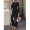 image:imageANRABESS Womens Fleece Lined 2 Piece Matching Lounge Set  Fall OutfitsVacation Airport TravelSoft Comfy Long Sleeve Crop TopFold Over Flare Leggings PantsThermal Warm Winter LayerBlack