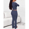 image:imageANRABESS Womens Fleece Lined 2 Piece Matching Lounge Set  Fall OutfitsVacation Airport TravelSoft Comfy Long Sleeve Crop TopFold Over Flare Leggings PantsThermal Warm Winter LayerNavy Blue