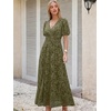 image:imageANRABESS Womens Floral Maxi Formal Dress Summer Mesh Short Sleeve V Neck Empire Waist Wedding Guest Party Dresses Army Green Floral Medium