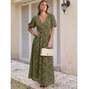 image:imageANRABESS Womens Floral Maxi Formal Dress Summer Mesh Short Sleeve V Neck Empire Waist Wedding Guest Party Dresses Army Green Floral Medium