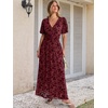 image:imageANRABESS Womens Floral Maxi Formal Dress Summer Mesh Short Sleeve V Neck Empire Waist Wedding Guest Party Dresses Burgundy Small