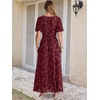 image:imageANRABESS Womens Floral Maxi Formal Dress Summer Mesh Short Sleeve V Neck Empire Waist Wedding Guest Party Dresses Burgundy Small
