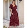 image:imageANRABESS Womens Floral Maxi Formal Dress Summer Mesh Short Sleeve V Neck Empire Waist Wedding Guest Party Dresses Burgundy Small