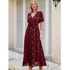 image:imageANRABESS Womens Floral Maxi Formal Dress Summer Mesh Short Sleeve V Neck Empire Waist Wedding Guest Party Dresses Burgundy Small