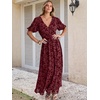 image:imageANRABESS Womens Floral Maxi Formal Dress Summer Mesh Short Sleeve V Neck Empire Waist Wedding Guest Party Dresses Burgundy Small