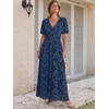 image:imageANRABESS Womens Floral Maxi Formal Dress Summer Mesh Short Sleeve V Neck Empire Waist Wedding Guest Party Dresses Navy Blue Floral Large