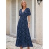 image:imageANRABESS Womens Floral Maxi Formal Dress Summer Mesh Short Sleeve V Neck Empire Waist Wedding Guest Party Dresses Navy Blue Floral Large