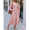 image:imageANRABESS Womens Long Sleeve Striped Fall Midi Dress with Pockets  Casual Flowy A Line Elastic Waist Crewneck Work Office Teacher Dresses Beach Travel Vacation Outfits Fall Spring ClothesLightcoral White Stripe