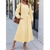 image:imageANRABESS Womens Long Sleeve Striped Fall Midi Dress with Pockets  Casual Flowy A Line Elastic Waist Crewneck Work Office Teacher Dresses Beach Travel Vacation Outfits Fall Spring ClothesYellow White Stripe