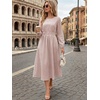 image:imageANRABESS Womens Long Sleeve Striped Fall Midi Dress with Pockets  Casual Flowy A Line Elastic Waist Crewneck Work Office Teacher Dresses Beach Travel Vacation Outfits Fall Spring ClothesLight Brown White Stripe