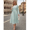 image:imageANRABESS Womens Long Sleeve Striped Fall Midi Dress with Pockets  Casual Flowy A Line Elastic Waist Crewneck Work Office Teacher Dresses Beach Travel Vacation Outfits Fall Spring ClothesGreen White Stripe