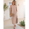 image:imageANRABESS Womens Summer Sundress Wrinkle Free Sleeveless Maxi DressampPockets  MidWeight Soft Loose FitCrew Neck Tank Top Shirt DressFall Fashion OutfitsBeach Vacation Travel ClothesCasual Work DailyAlmond