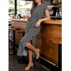 image:imageANRABESS Womens Summer WrinkleFree Maxi Dress  Crew Neck Tie Waist Split Fit Long Fashion Dresses Casual Dressy Travel Vacation Outfits 2026 Fall LayerBlack White Stripe