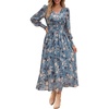 image:imageANRABESS Womens Floral Fall Wedding Guest Maxi Dress  Long Puff Sleeve V Neck Smocked WaistChiffon Lined Flowy Aline Boho DressCasual Travel OutfitsGarden Tea Party ClothesFloral Blue Apricot