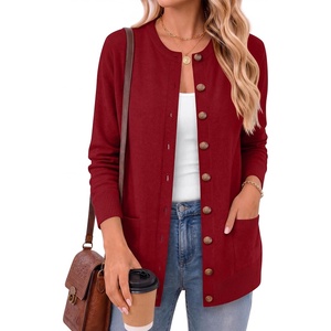 image:imageANRABESS Cardigan Sweater for Women Button Up 2026 Fall Outfits  Cover Hip LengthLong Sleeve Sweater CoatComfy Knit Cardigan ampPocketsCausal Work Teacher ClothesTravel Vacation OutwearRed