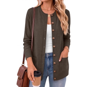 image:imageANRABESS Cardigan Sweater for Women Button Up 2026 Fall Outfits  Cover Hip LengthLong Sleeve Sweater CoatComfy Knit Cardigan ampPocketsCausal Work Teacher ClothesTravel Vacation OutwearBrown