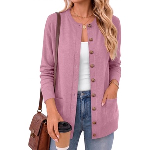 image:imageANRABESS Cardigan Sweater for Women Button Up 2026 Fall Outfits  Cover Hip LengthLong Sleeve Sweater CoatComfy Knit Cardigan ampPocketsCausal Work Teacher ClothesTravel Vacation OutwearCoral Pink