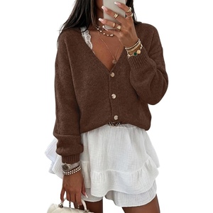 image:imageANRABESS Cardigan Sweaters for Women Oversized Crop 2026 Fall Outfits  Chunky Knit Button Down V Neck Long SleeveCozy Soft Open Front Dropshoulder fit Dressy Casual Cute Work Vacation ClothingCoffee