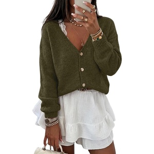 image:imageANRABESS Cardigan Sweaters for Women Oversized Crop 2026 Fall Outfits  Chunky Knit Button Down V Neck Long SleeveCozy Soft Open Front Dropshoulder fit Dressy Casual Cute Work Vacation ClothingArmy Green