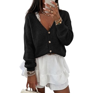 image:imageANRABESS Cardigan Sweaters for Women Oversized Crop 2026 Fall Outfits  Chunky Knit Button Down V Neck Long SleeveCozy Soft Open Front Dropshoulder fit Dressy Casual Cute Work Vacation ClothingBlack