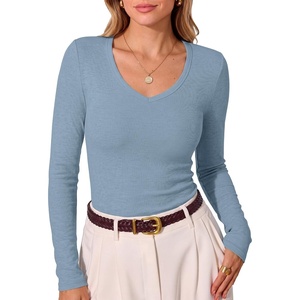 image:imageANRABESS Fall Long Sleeve Shirts for Women Wool Blend Tops  V Neck Slim Fit Knit Basic Tee Comfy Soft Lightweight Sweater Casual Going Out amp Work Daily Wear Winter Layering ClothesBlue