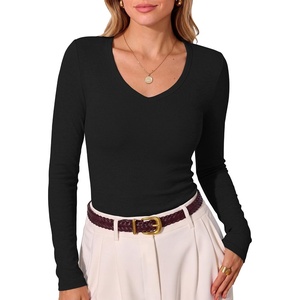 image:imageANRABESS Fall Long Sleeve Shirts for Women Wool Blend Tops  V Neck Slim Fit Knit Basic Tee Comfy Soft Lightweight Sweater Casual Going Out amp Work Daily Wear Winter Layering ClothesBlack