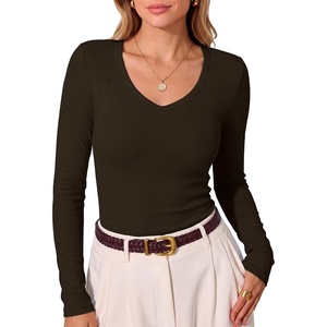image:imageANRABESS Fall Long Sleeve Shirts for Women Wool Blend Tops  V Neck Slim Fit Knit Basic Tee Comfy Soft Lightweight Sweater Casual Going Out amp Work Daily Wear Winter Layering ClothesCoffee
