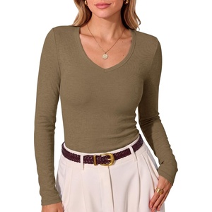 image:imageANRABESS Fall Long Sleeve Shirts for Women Wool Blend Tops  V Neck Slim Fit Knit Basic Tee Comfy Soft Lightweight Sweater Casual Going Out amp Work Daily Wear Winter Layering ClothesLight Brown