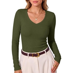 image:imageANRABESS Fall Long Sleeve Shirts for Women Wool Blend Tops  V Neck Slim Fit Knit Basic Tee Comfy Soft Lightweight Sweater Casual Going Out amp Work Daily Wear Winter Layering ClothesArmy Green